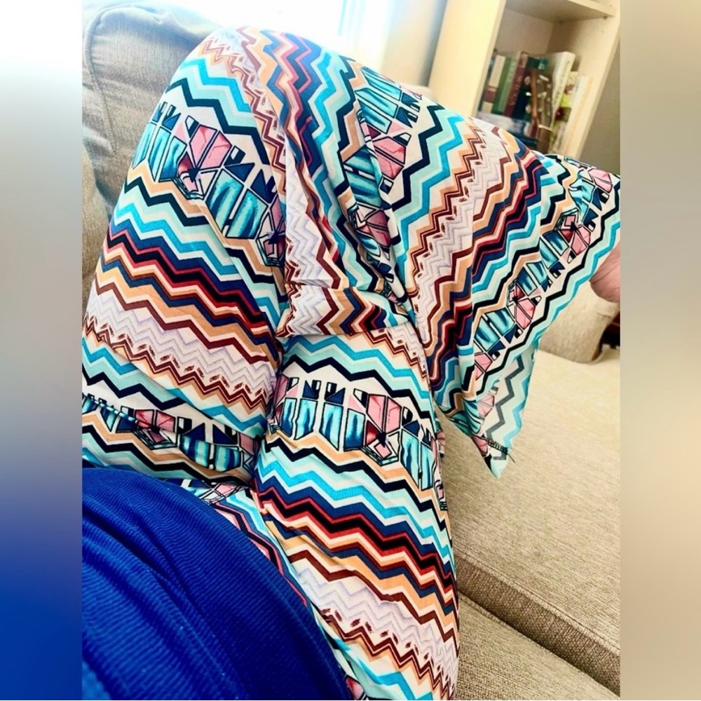 NWT | Boho Chic Chevron Palazzo Pants - Teal & Orchid - Wide Leg M Boutique Yoga